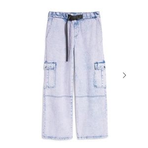 BP. BE PROUD PRIDE GENDER INCLUSIVE BELTED DENIM CARGO PANTS IN PURPLE ACID WASH